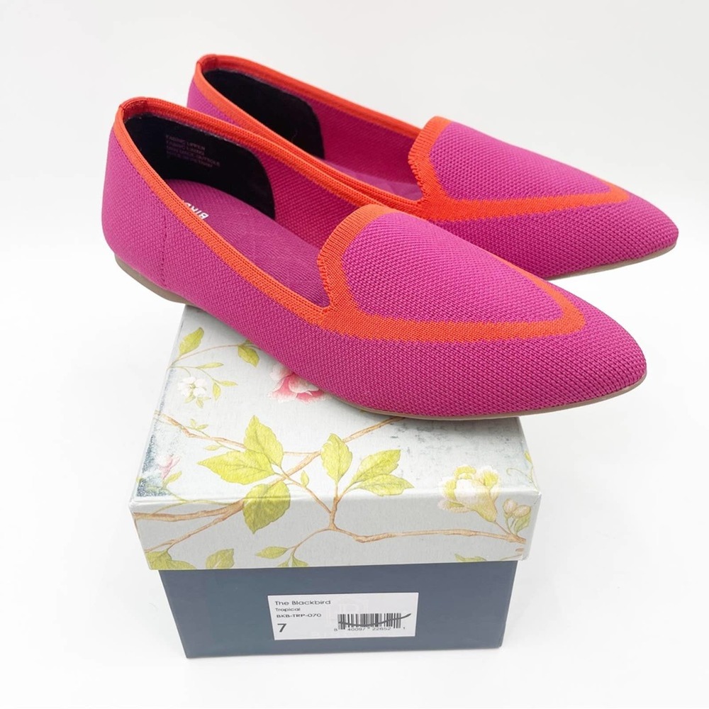 BIRDIES Shoes Blackbird Pointed Flats Slip On Pink & Orange Washable NWT Size 7 - Picture 2 of 9